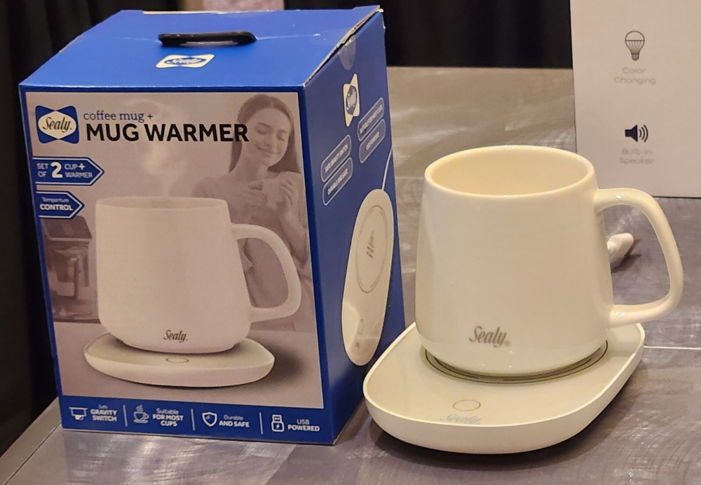 Sealy Coffee Mug+Mug/Cup Warmer 2Pc Set, USB Power, Temp Control, Gravity Switch