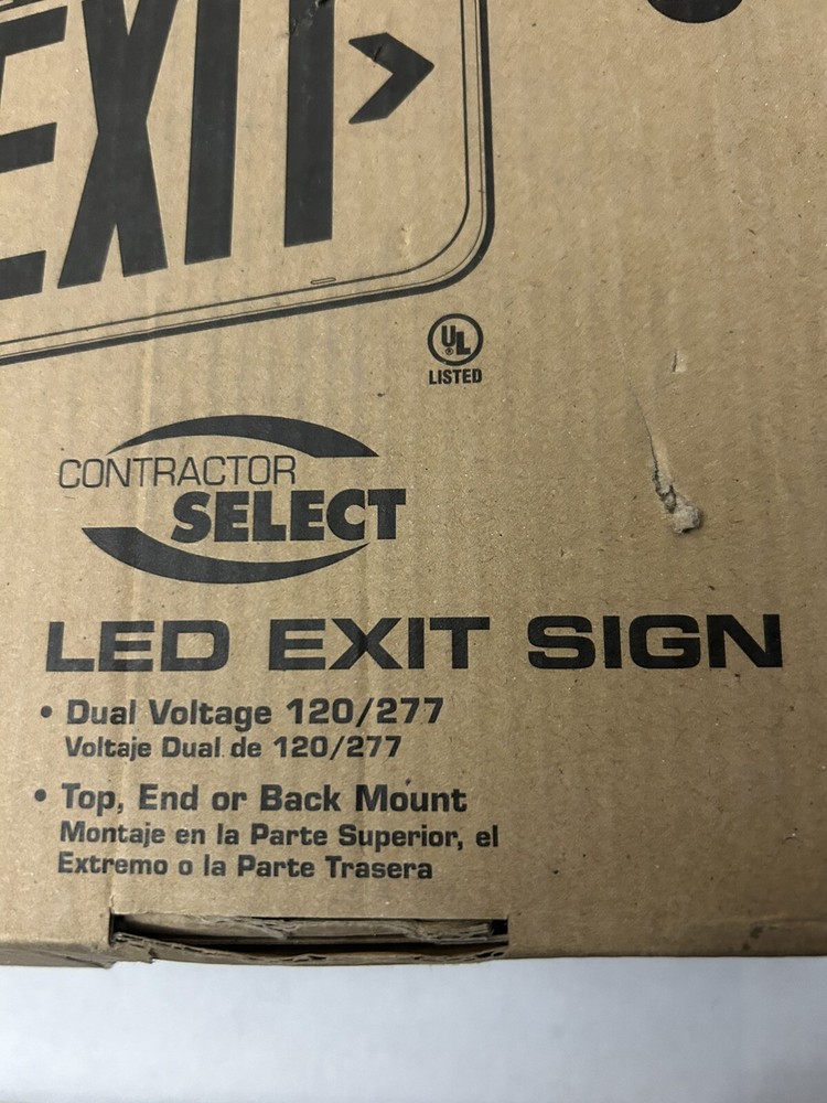 Lithonia Lighting LED Emergency Exit Sign. Dual Voltage 120/277, Top, End, Back