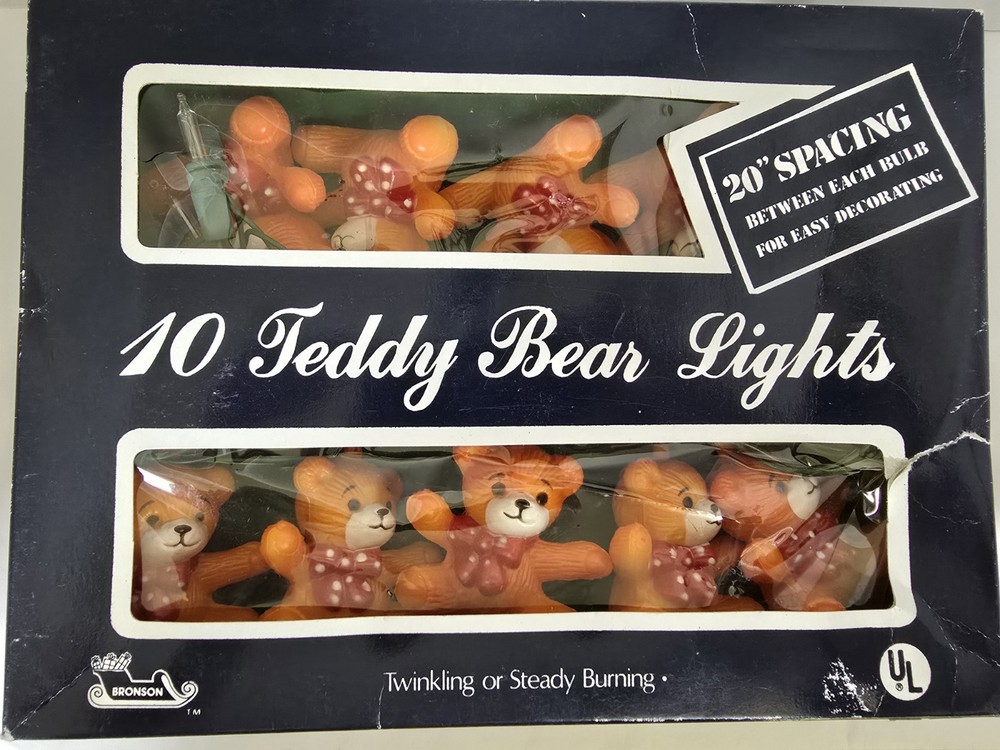 Vtg Christmas Teddy Bears String 10 Light Set Bronson Hard Plastic TESTED EUC