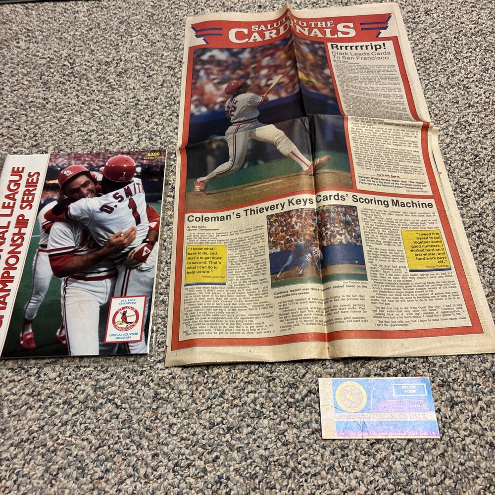 1987 St. Louis Cardinals NLCS Program, Ticket & Newspaper