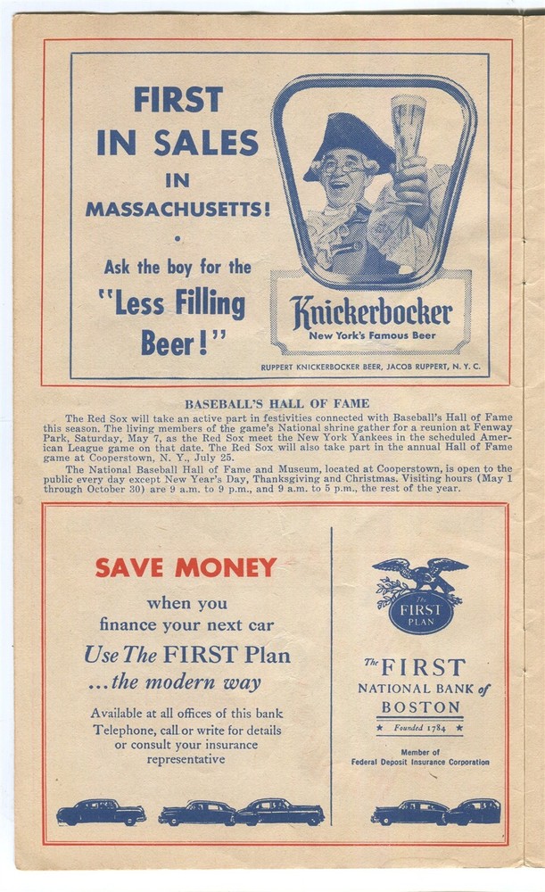 1955 Boston Red Sox Scorecard & Program - Fenway Park