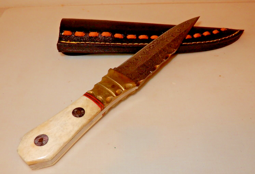 Custom Knife 9 1/2" Long, Damascus Steel, Bone Handle, Hefty - full tang " HB "