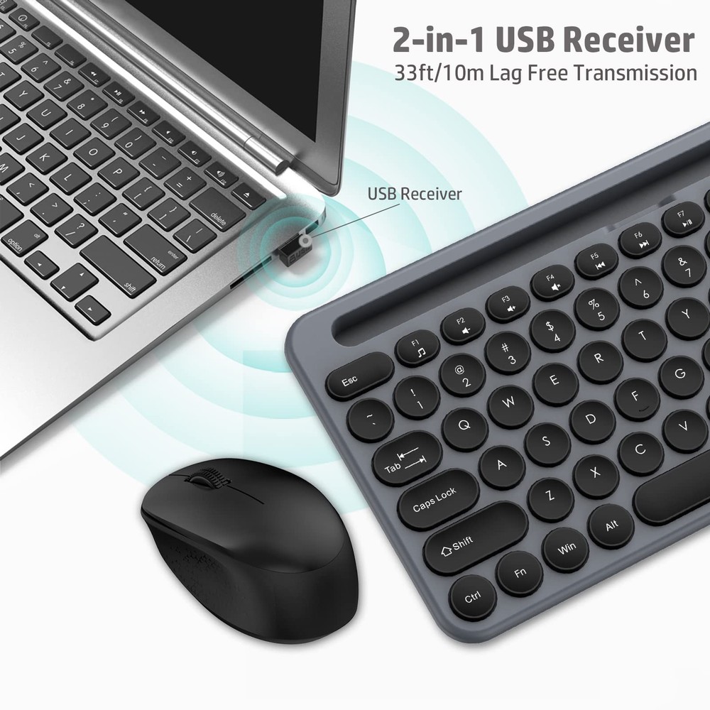 LeadsaiL Wireless Keyboard and Mouse Combo, Full-Sized Ergonomic Computer Key...