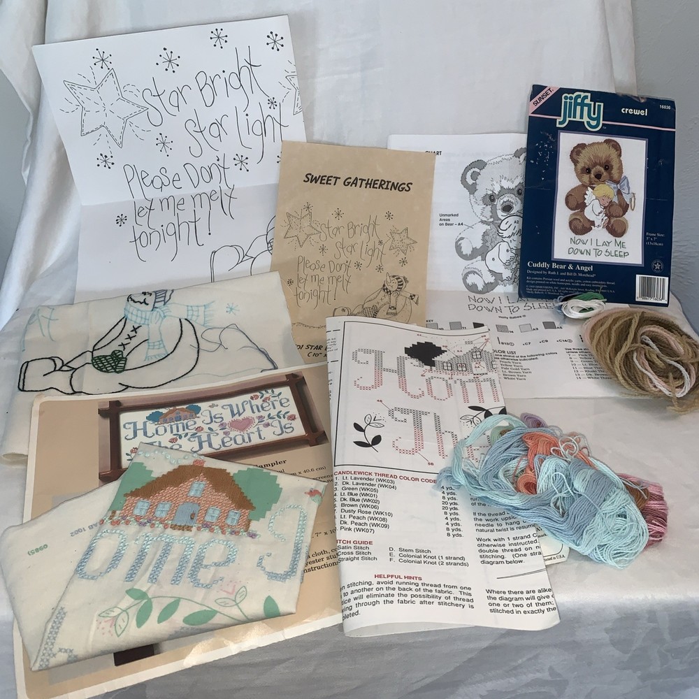 Needlework 3 Kits Patterns Started and Partial Vintage Destash see details