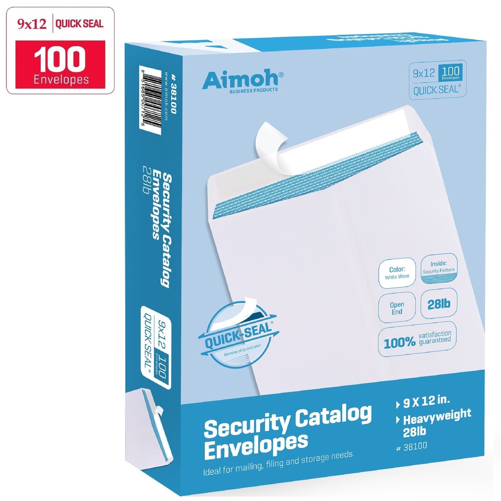 100 9 x 12 SELF Seal Security White Catalog Envelopes - 28lb - Security Tinte...