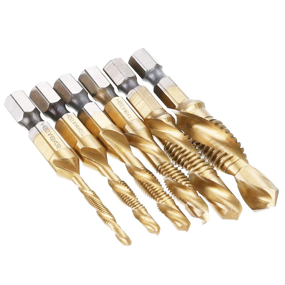 6Pcs Titanium Combination Drill and Tap Bit Set, Metric Bits Screw...