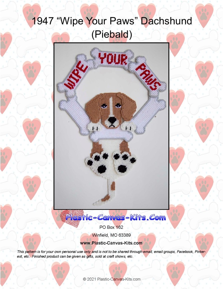 Wipe Your Paws - Dachshund (Piebald)  - Plastic Canvas Pattern or Kit