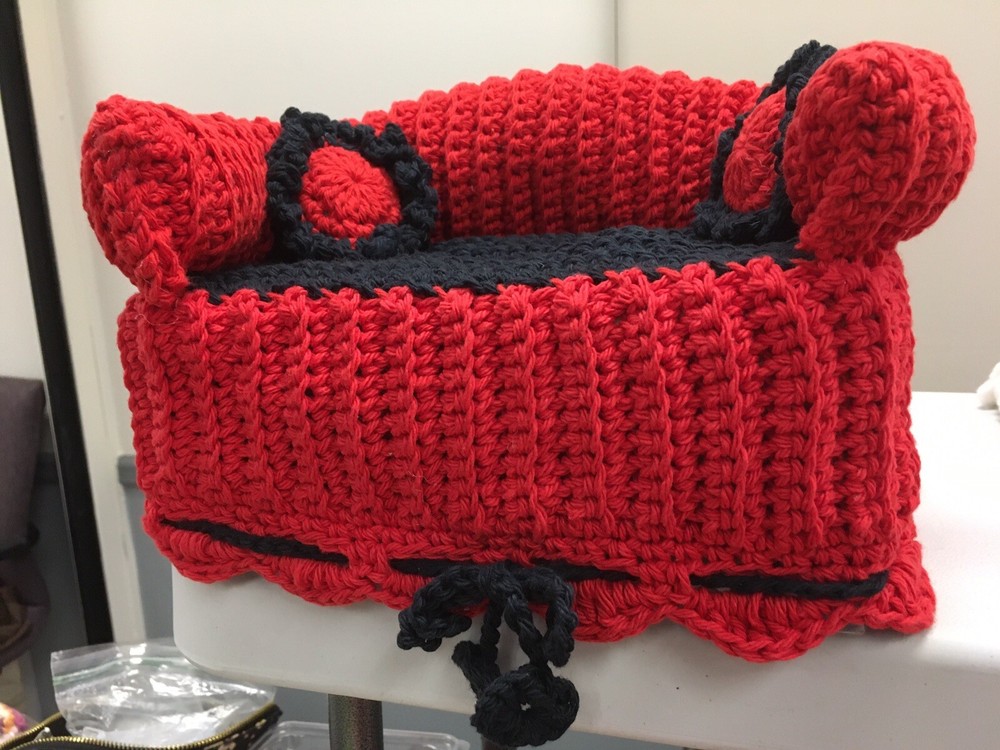 Sofa Style Tissue Box Cover Handmade Crochet - Red, Black