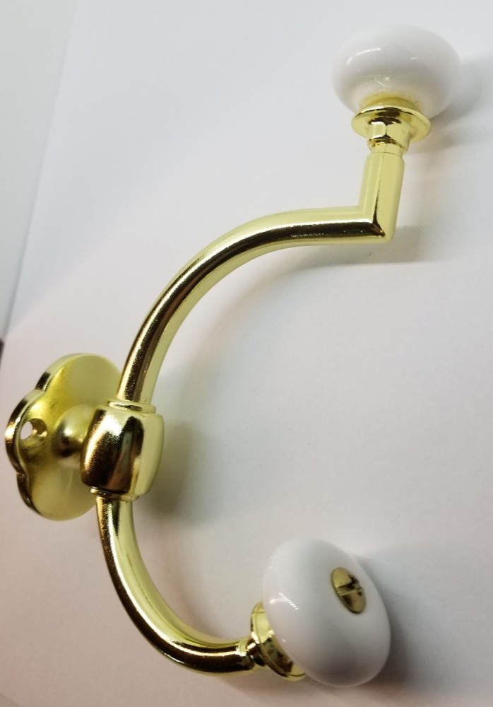 Bright Brass Double Front Mount Coat Hook Porcelain Knobs old classic rack hat