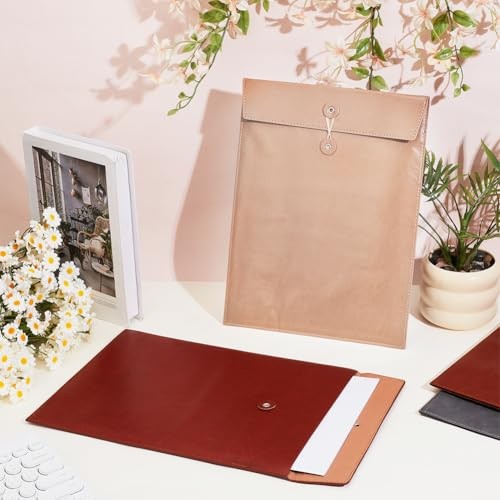PU Leather Document Folder A4 File Holder with String Tie Light Brown