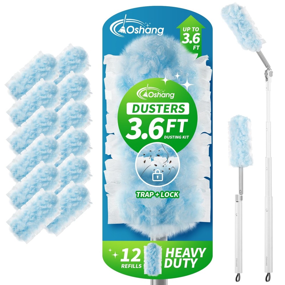 oshang Duster Heavy Duty 3.6 ft Extended Handle Dusting Kit - Multi-Surface C...