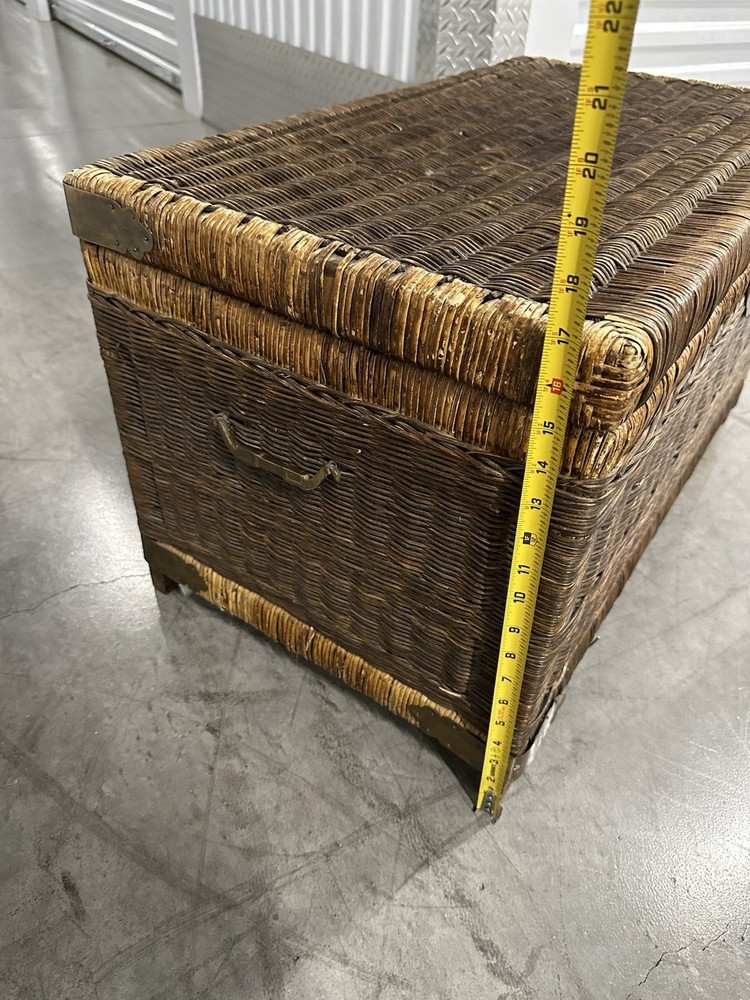 Antique Wicker Blanket Chest c1905 Cane Trunk Brass Hardware