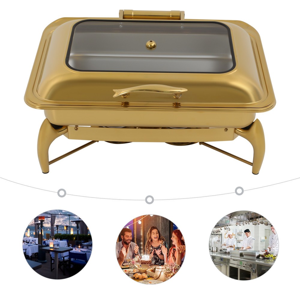 Gold Chafing Dish Buffet Stove Rectangular Catering Chafer Stove Buffet Stove