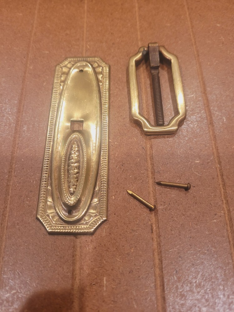 Antique Stamped Brass Vertical Pedestal Drawer Pull