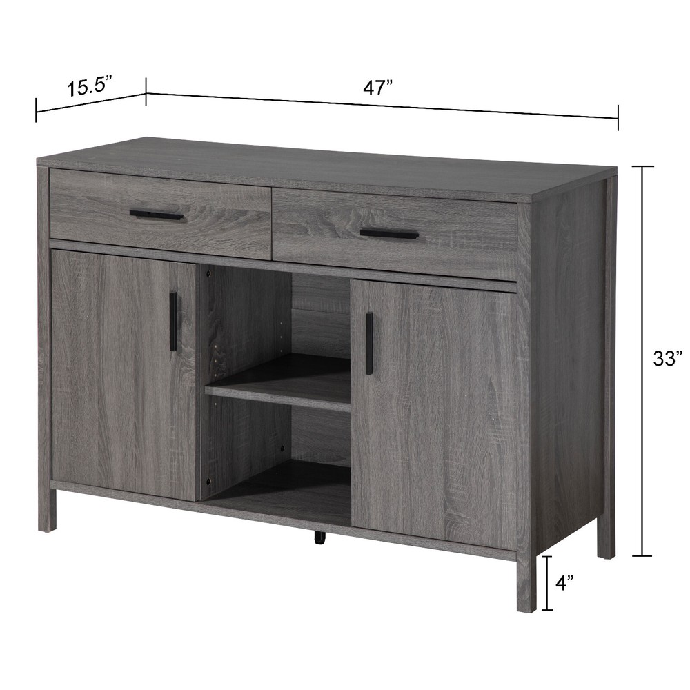 FC Design 47"W Distressed Grey Sideboard Storage Cabinet Buffet Table with Shelf