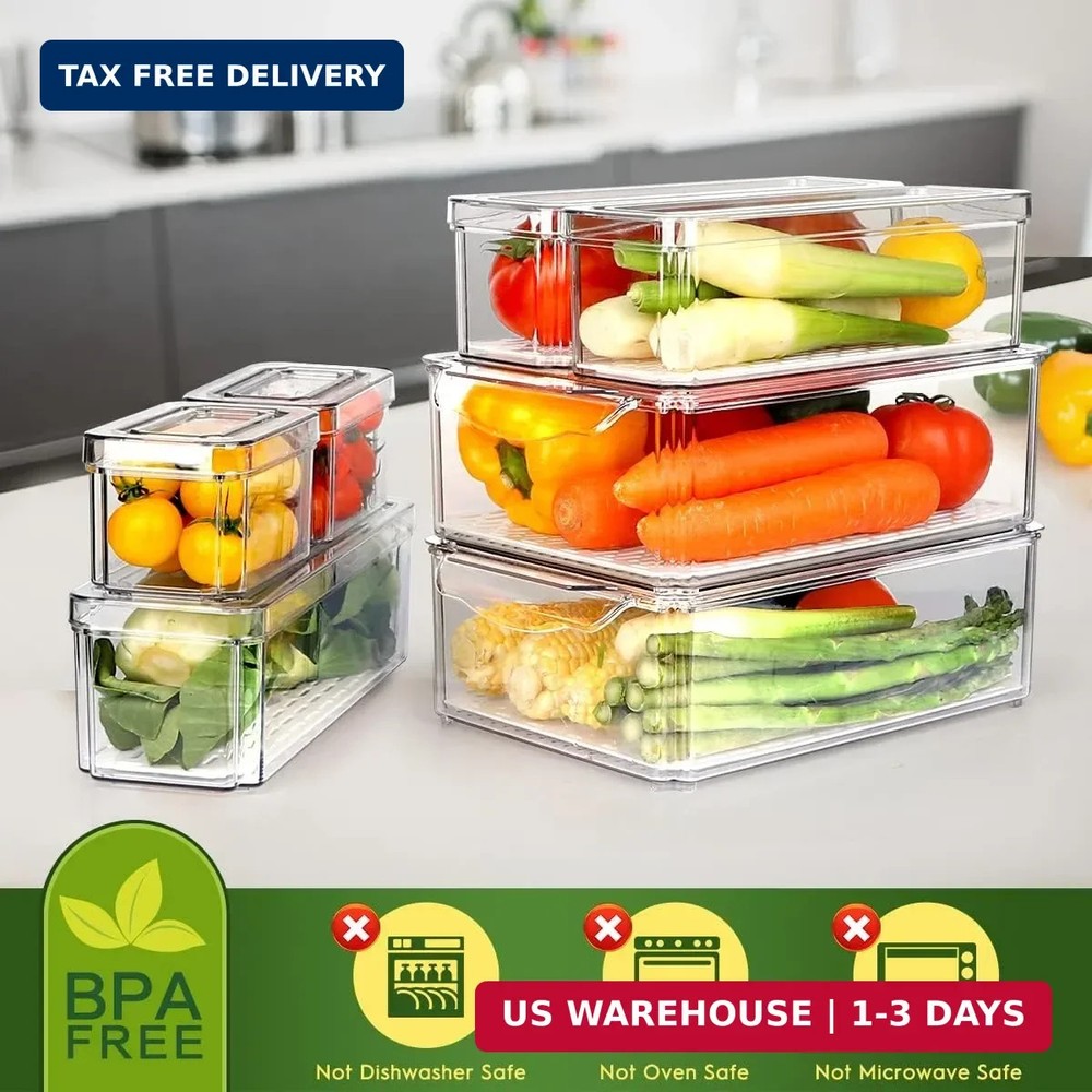 ZIJUND 14 Pack Fridge Organizer, Stackable Refrigerator Organizer Bins with Lids