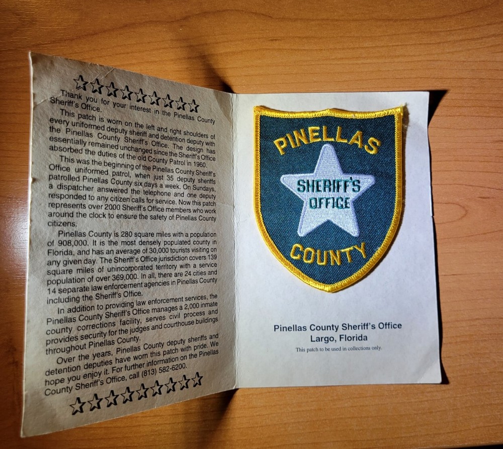 Pinellas County FL Sheriff's Office Shoulder Patch with Presentation Card