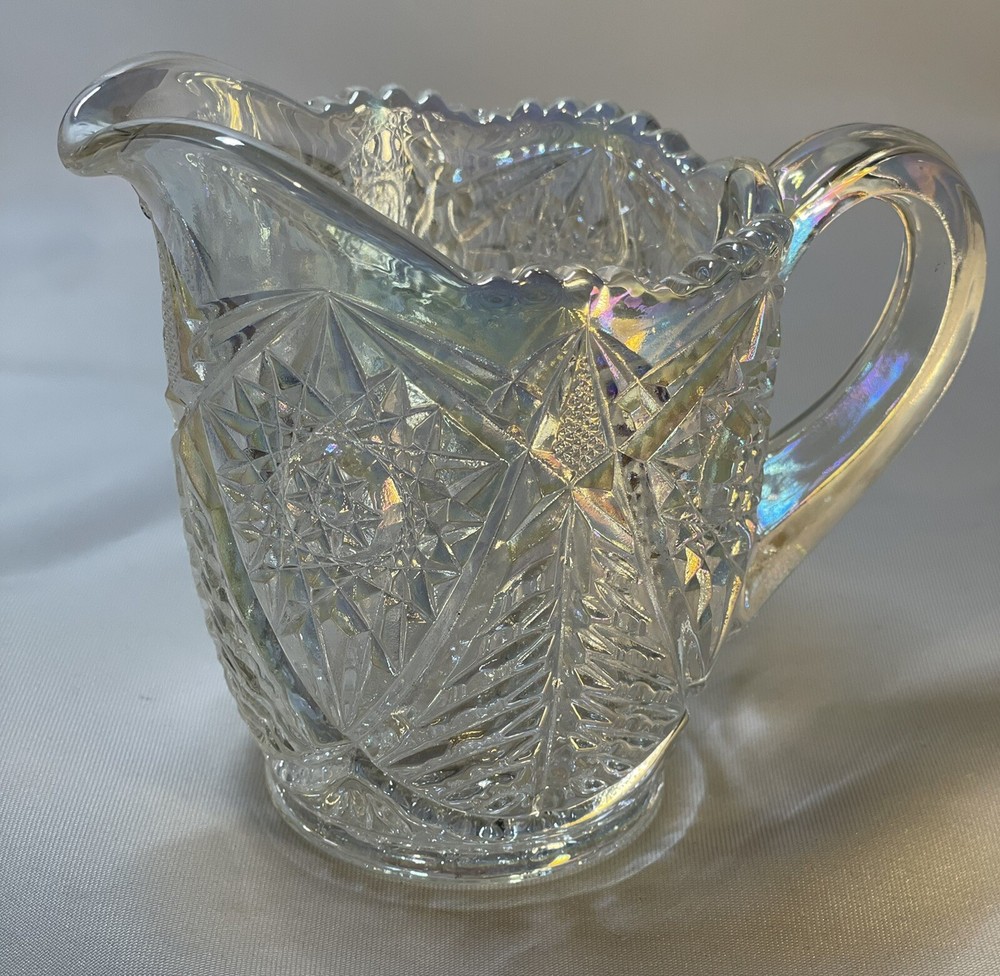 Valtec Pattern Sugar And Creamer Iridescent Clear Glass Lusterware L.E. Smith