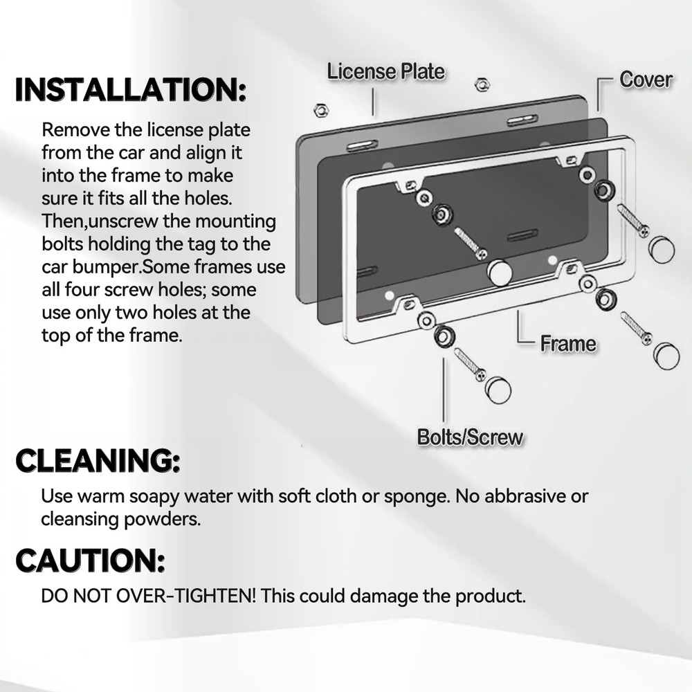 2 Unbreakable License Plate Covers+Frames Auto Tag Shield Protector Front Rear /