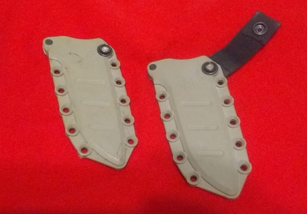Benchmade sheaths plain edge one has the snap closure for storage & one doesn't