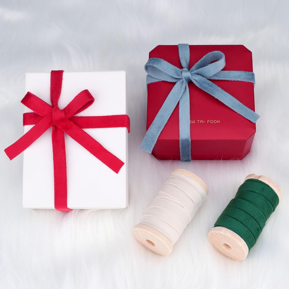 Velvet Ribbon Set - 3/8" X 20Yd, 4 Rolls in 4 Colors, Double Faced on Wooden Spo