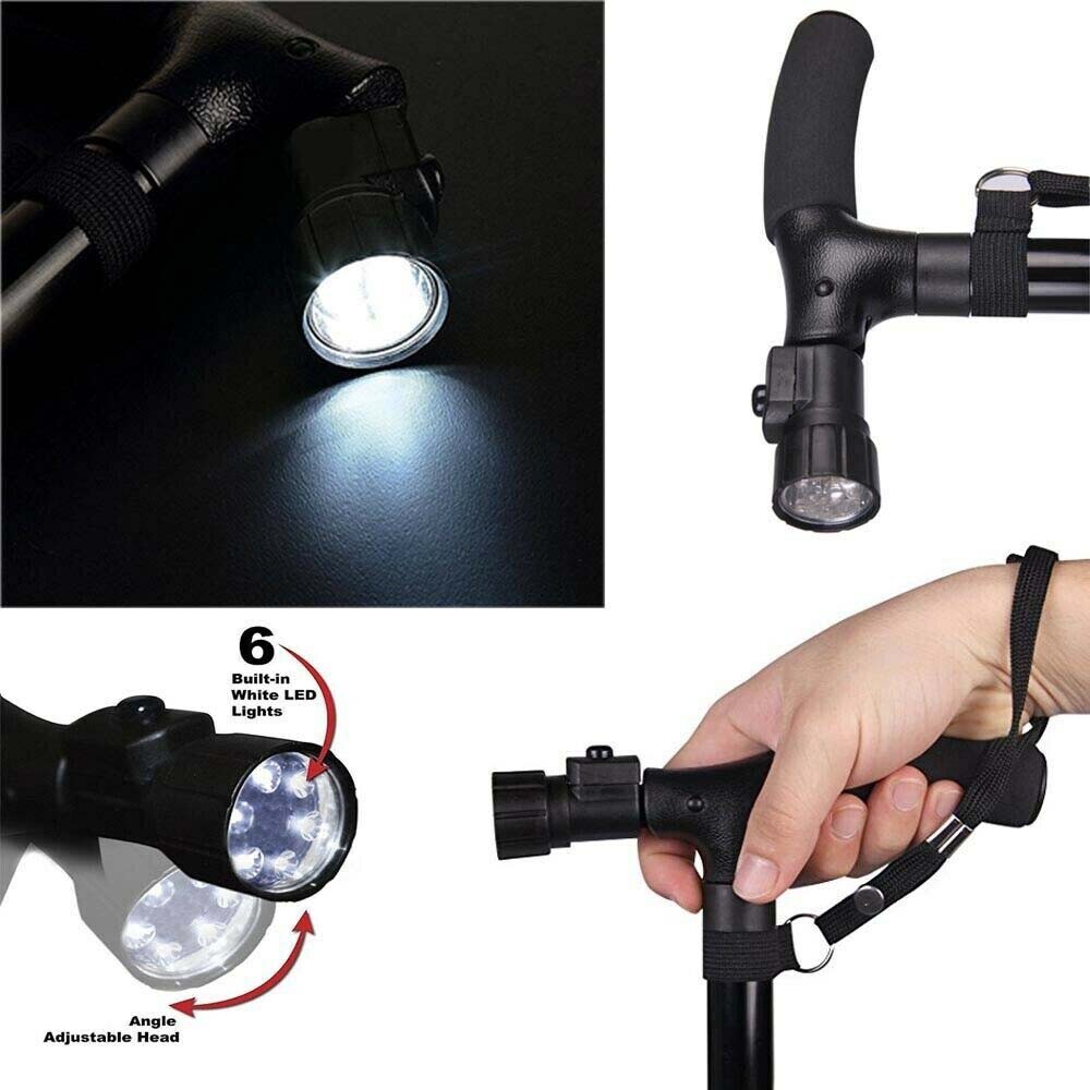 Lightweight Folding Walking Cane Collapsible Adjustable Walking Stick With LED