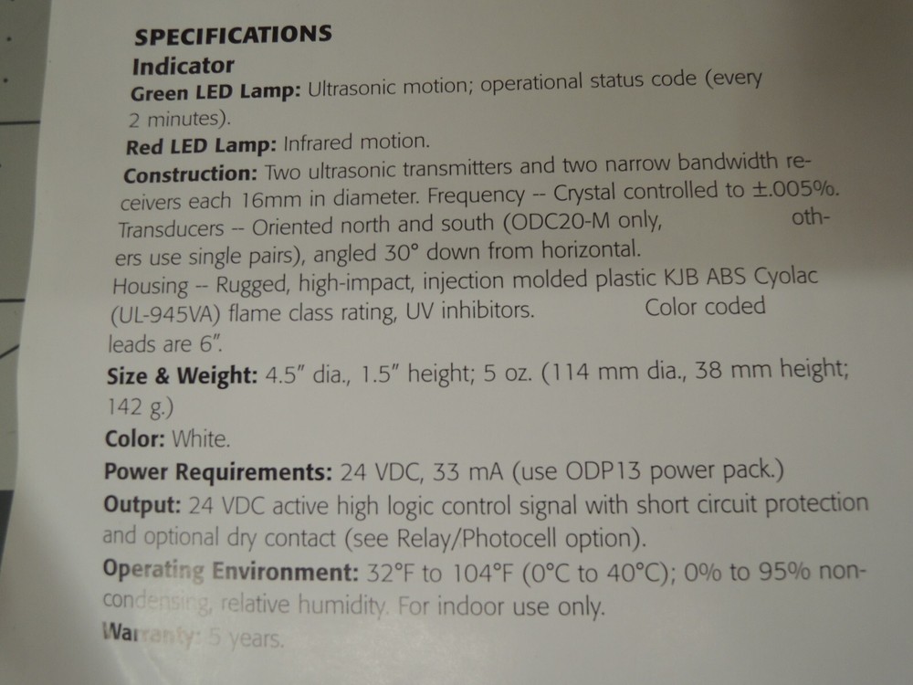 LEVITON ODC05-M0W MULTI-TECH CEILING MOUNT OCCUPANCY SENSOR, 500-SQFT, 24-VDC