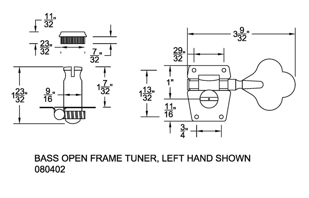 Tuning Machine 4 String Bass Open Frame LH Chrome Bitterroot 080402CH