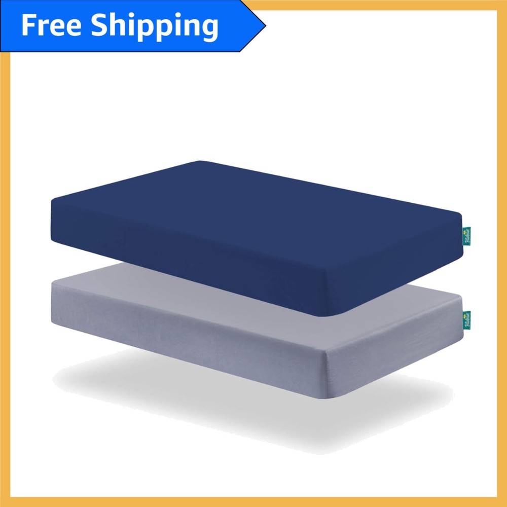 Luxurious 2 Pack Fitted Crib Sheets - Grey & Navy, Ultimate Comfort for Babies