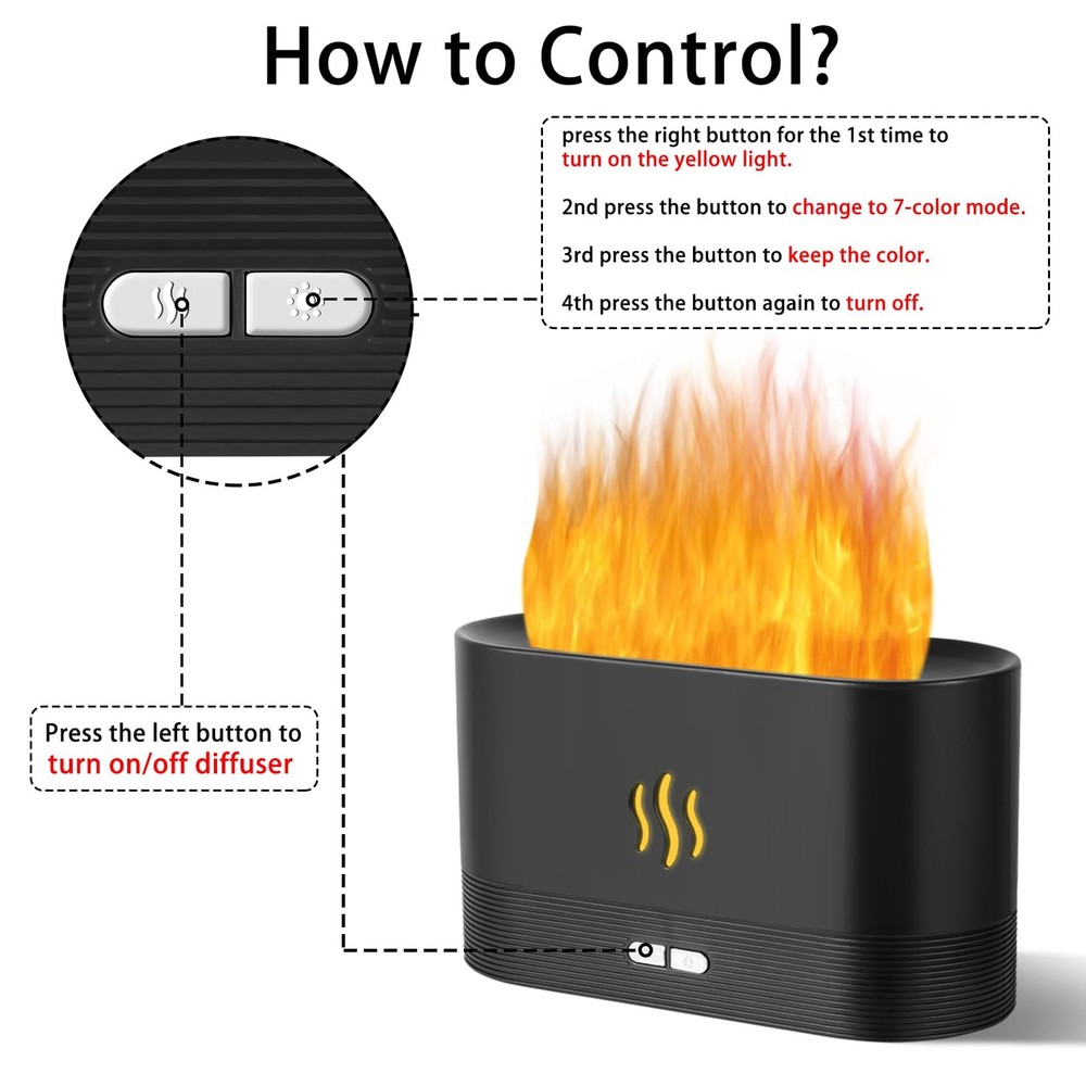 Flame Diffuser Humidifier-Auto Off 180ml Essential Oil Diffuser-2 Modes Brigh...