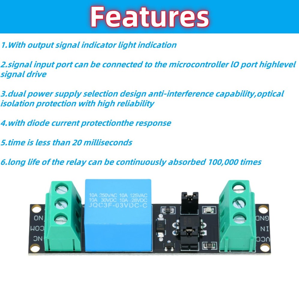 6-Pack DC 3.3V Relay Module with Optocoupler for 1 Channel Control