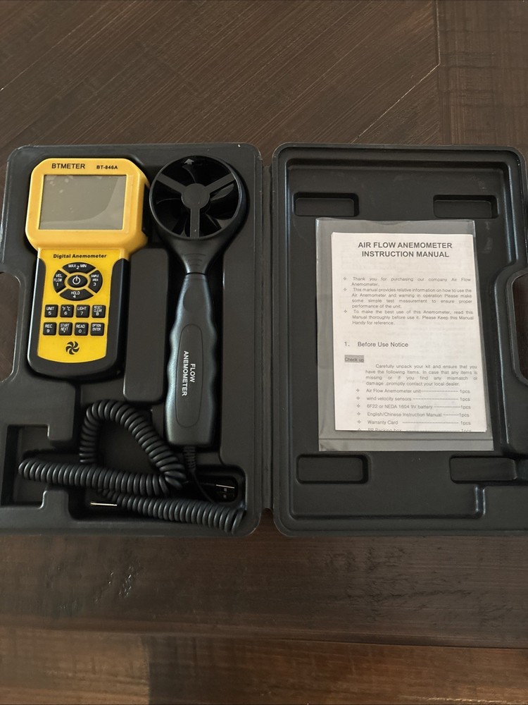 Compact BT-846A Air Flow Meter - Measures Wind Speed, Temp & CFM with Backlight