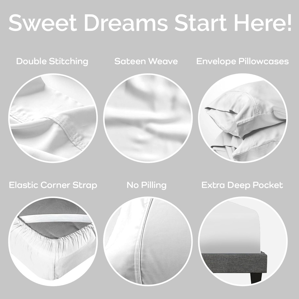 Cooling Bamboo Sheets Set with 2 Pillowcases - Soft & Hypoallergenic