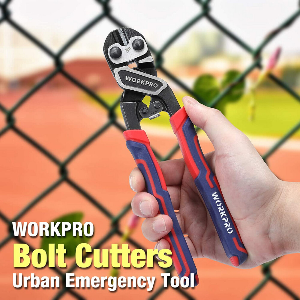 WORKPRO 8-inch Mini Bolt Cutter with Bi-Material Ergonomic Handle Security Lock