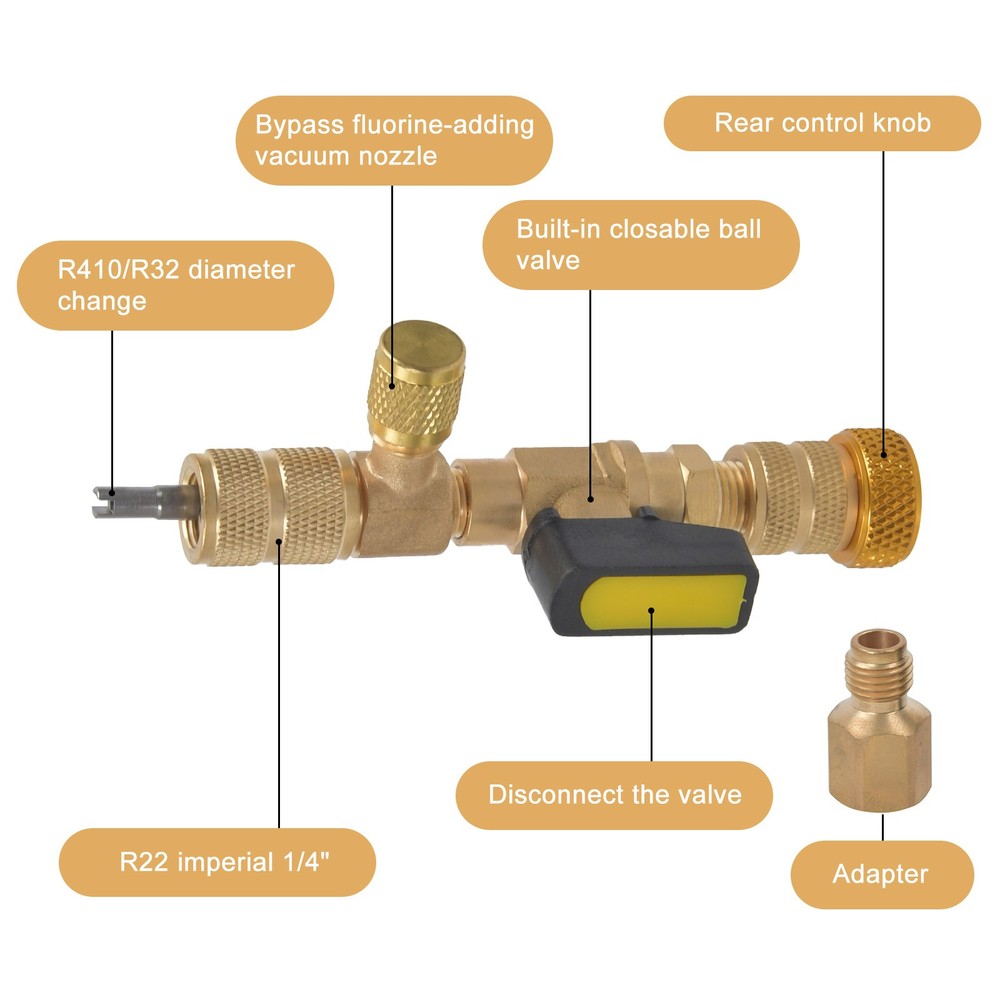 Valve Core Remover Installer Tool & HVAC Service Wrench with Hex Bit Adapter Kit