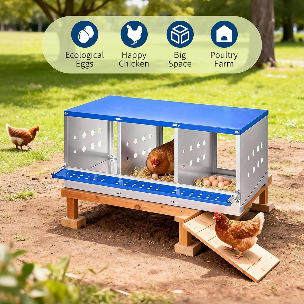 3 Compartment Chicken Nesting Box, Heavy Duty Galvanized Steel Laying Box