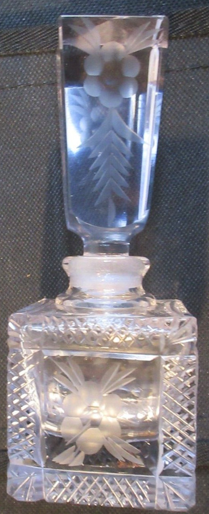 CRYSTAL ETCHED PERFUME DECANTER~5 1/4" TALL