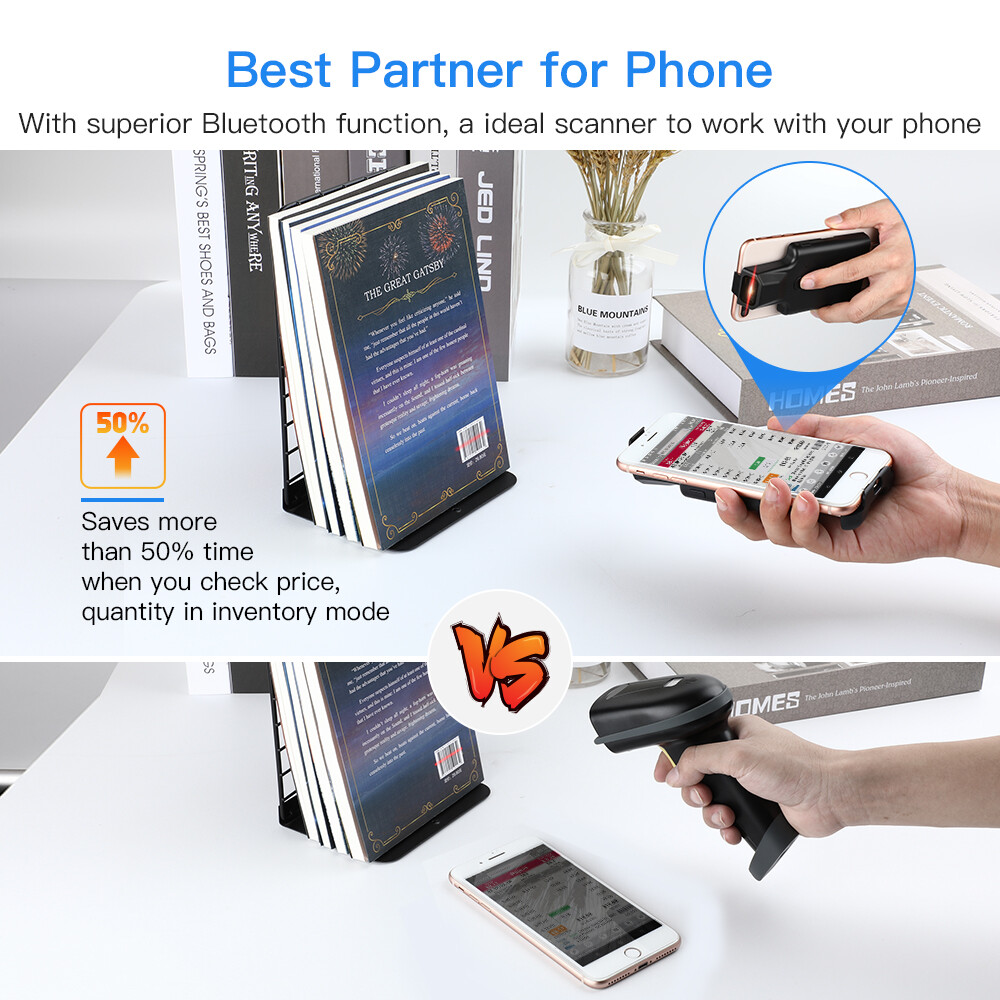Eyoyo 2D QR Bluetooth Barcode Scanner Bar Code Reader Back Clip Cover Scanner