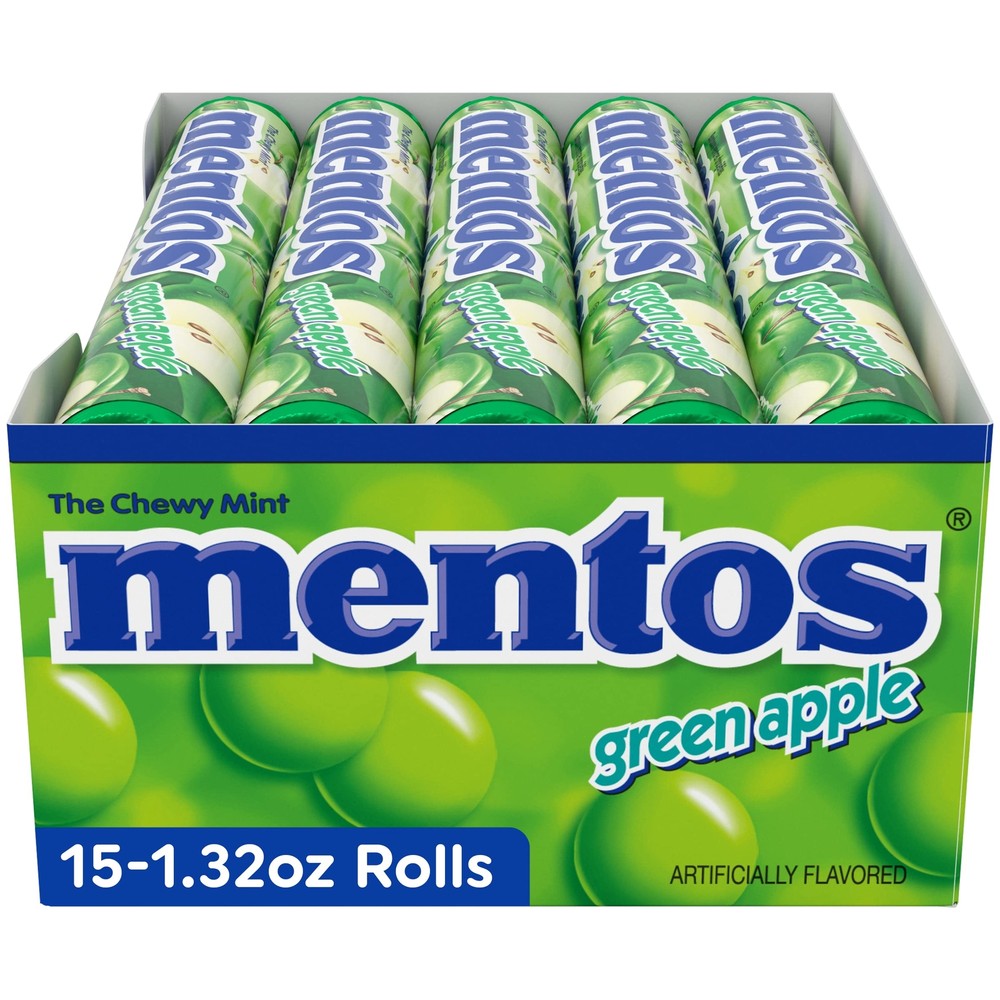 Mentos Mints Green Apple 15 Roll 1.32 Oz Rolls