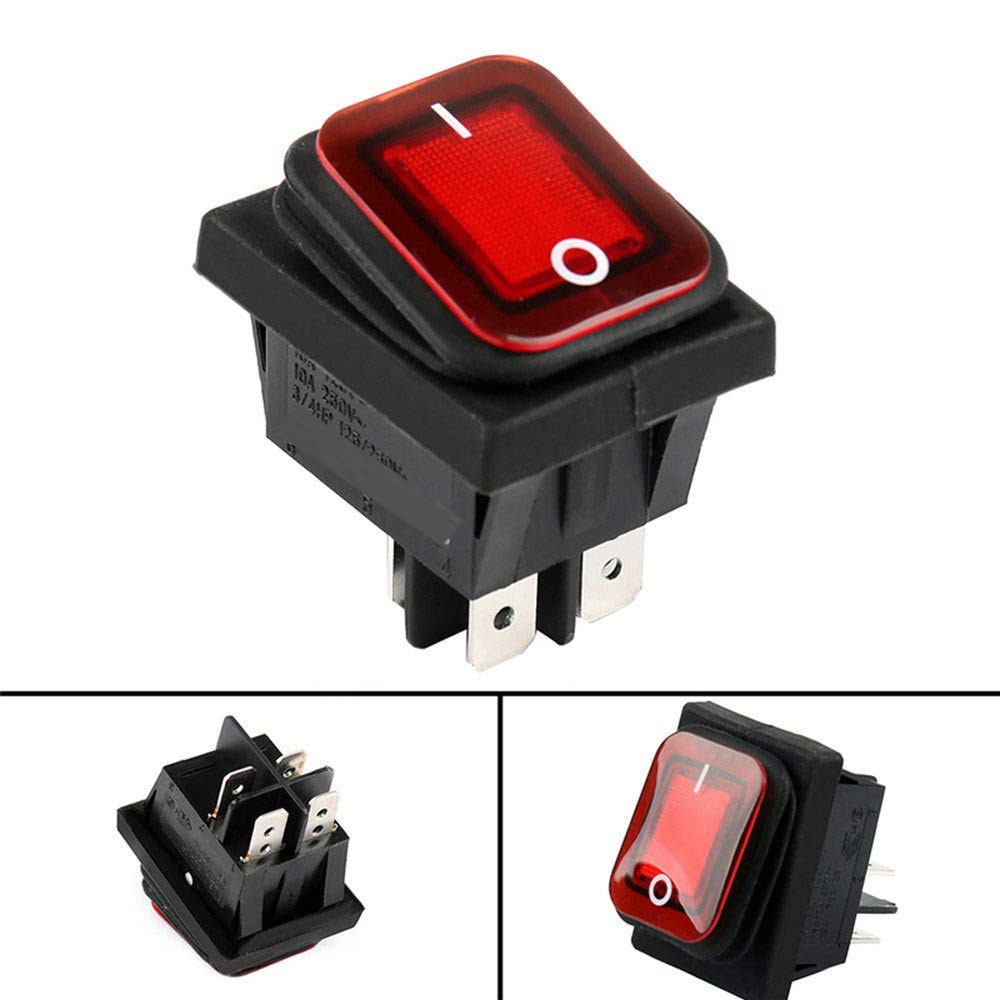 Red Button Illuminated Rectangular Rocker Switch for Waterproof Application