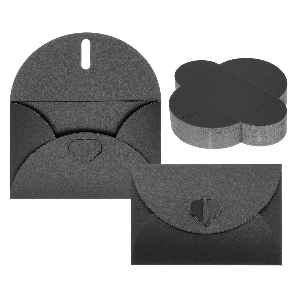 100Pack Small Envelopes, Heart Clasp Black Mini Card Envelopes