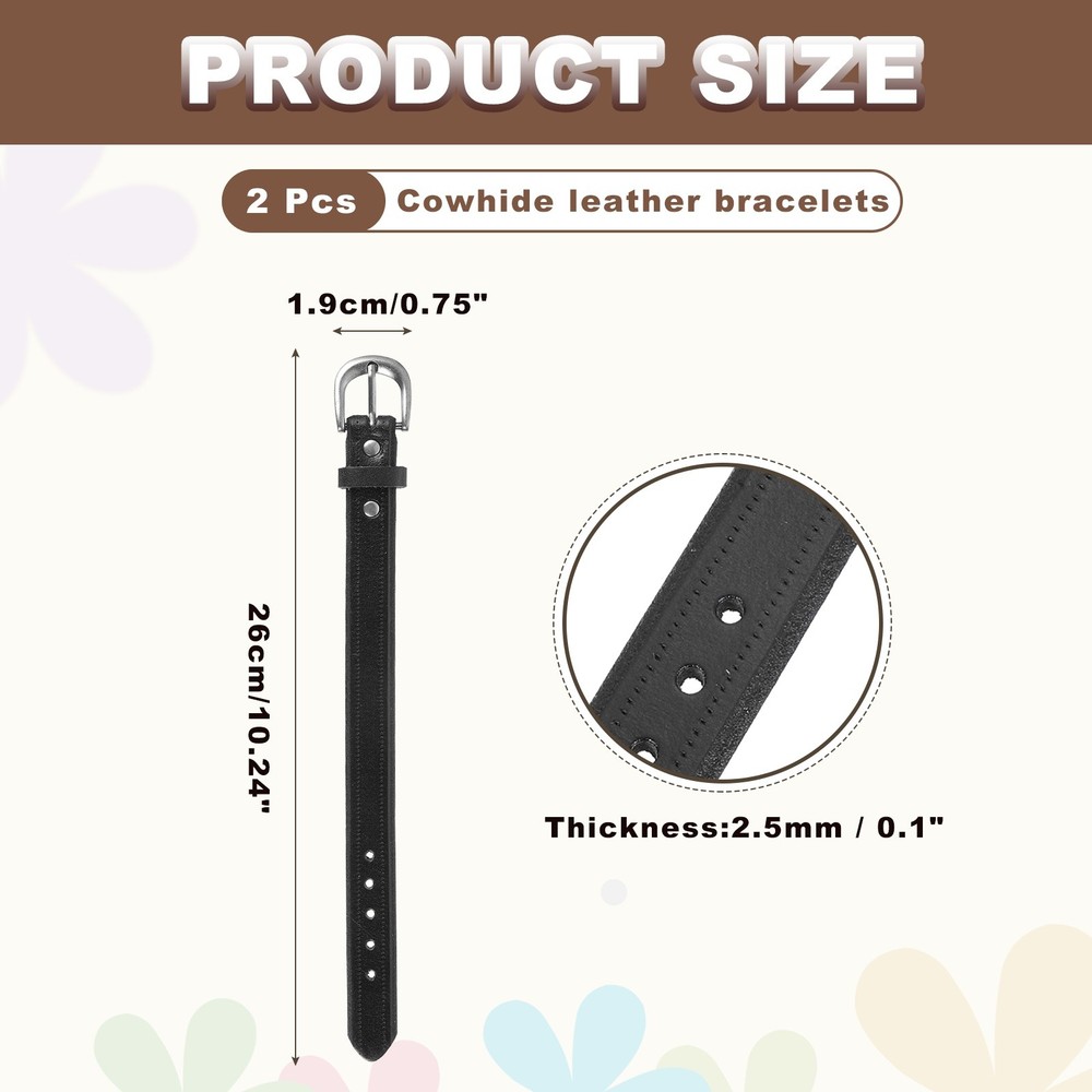 Plain Buckle Bangle Leather Bracelets Leather Snap Bracelets, Black 2Pcs
