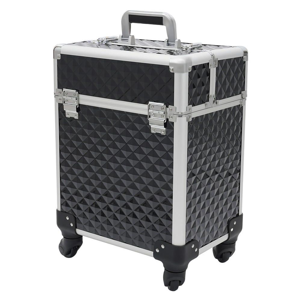 Professional Rolling Makeup Case with Aluminum Frame and Large Capacity