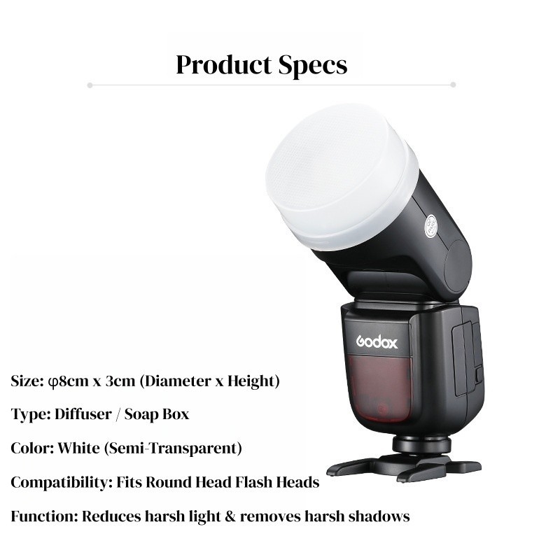 White Flash Diffuser Soft Light Box for Godox V1 AD100Pro AD200 AD200Pro Round