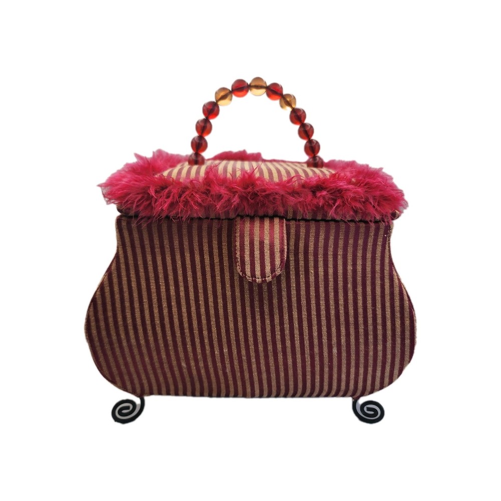 Funky Ecclectic Handbag Shaped Sewing Storage Trunk Red Footed Beaded Handle