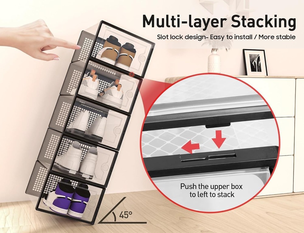 12 Pack X-Large Shoe Storage Boxes - Stackable, Free Fast Shipping