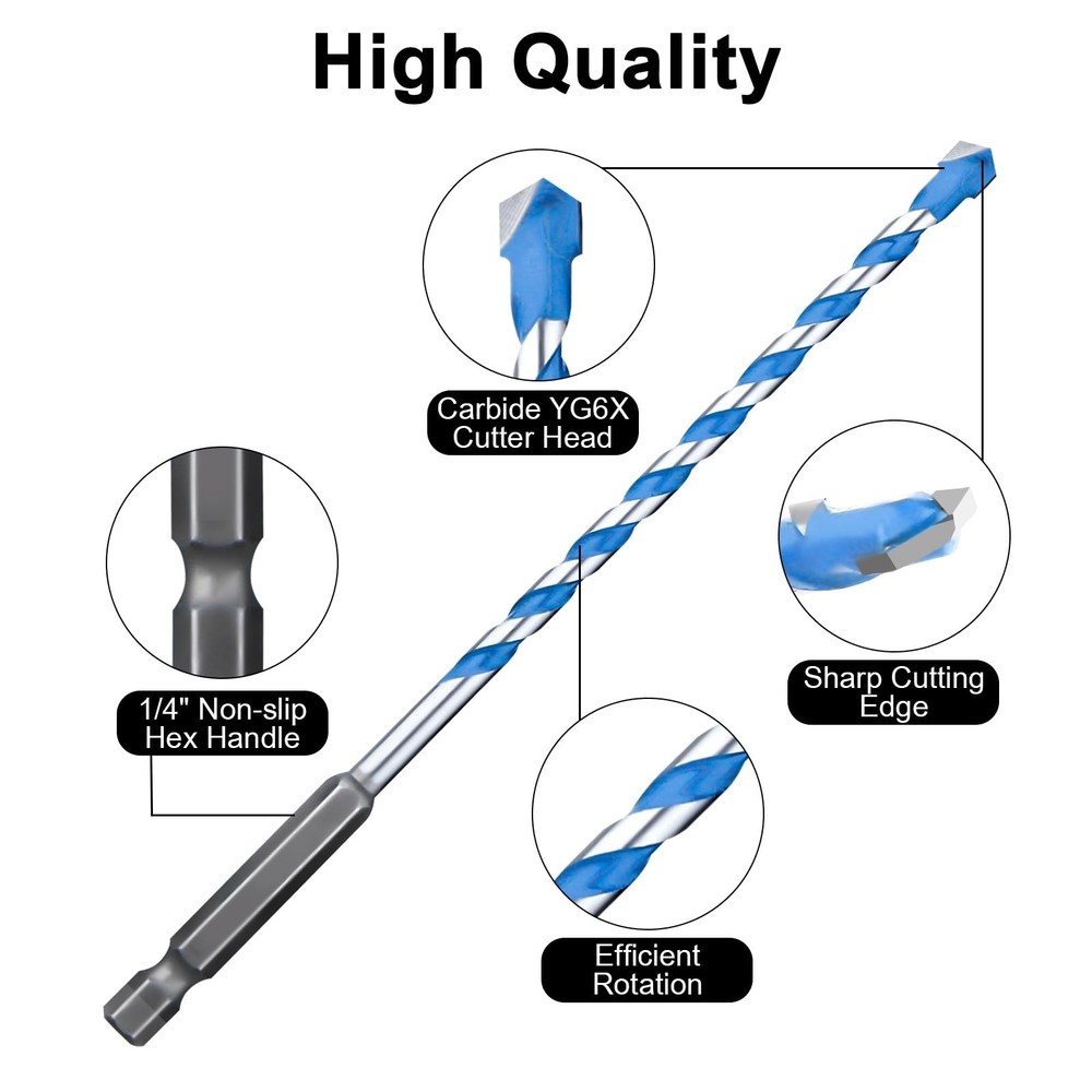 Concrete Drill Bit Set 7 Pcs, Masonry Drill Bit Set 5/32"-3/8", Shockproof He...