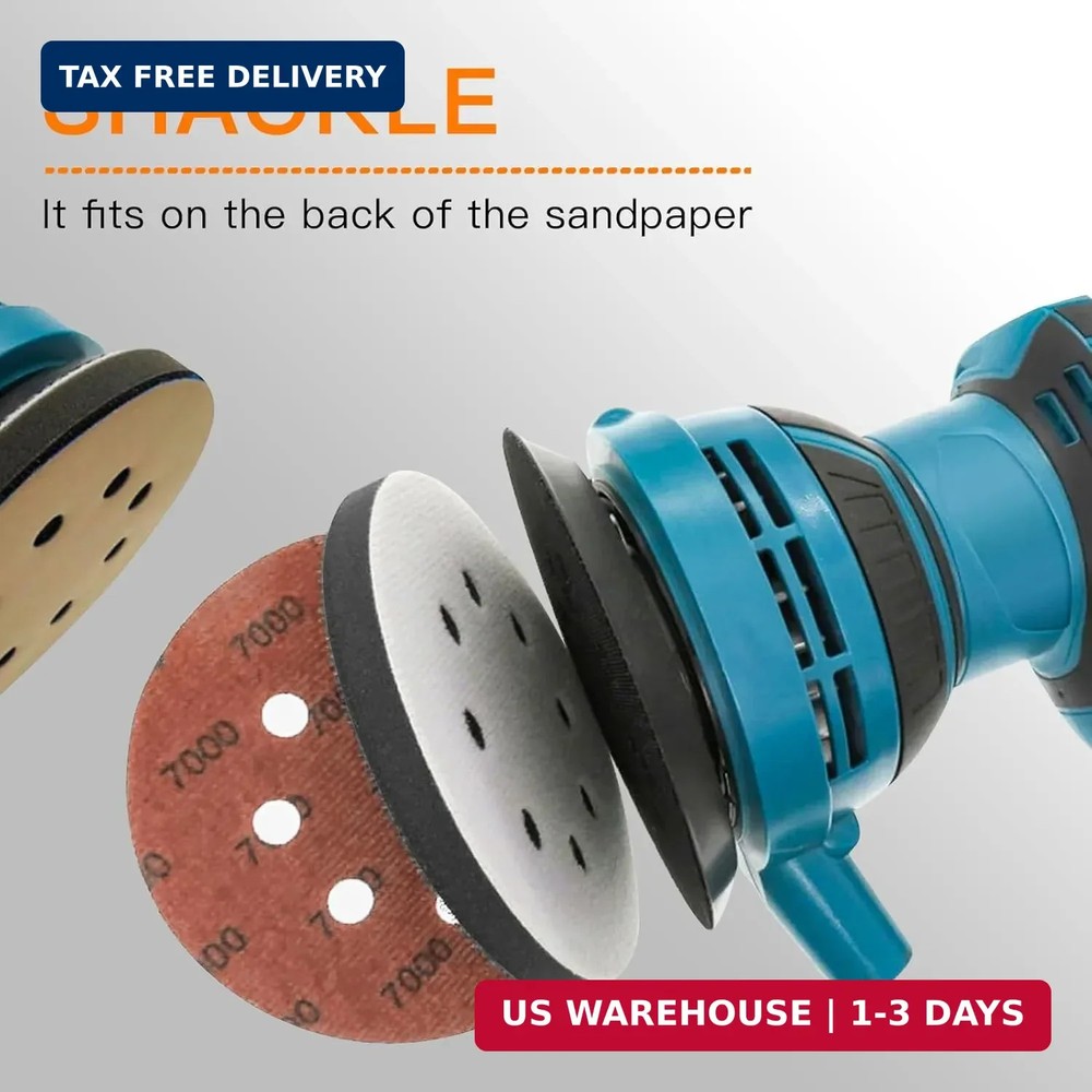 6pc 5" 8 Holes Interface Pads Orbital Sander Sanding Foam Pad Hook Loop Buffer