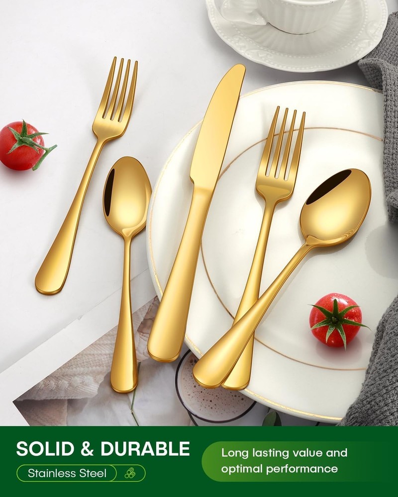 Rust-Resistant 20-Piece Gold Silverware for 4: Includes Knives, Forks, Spoons