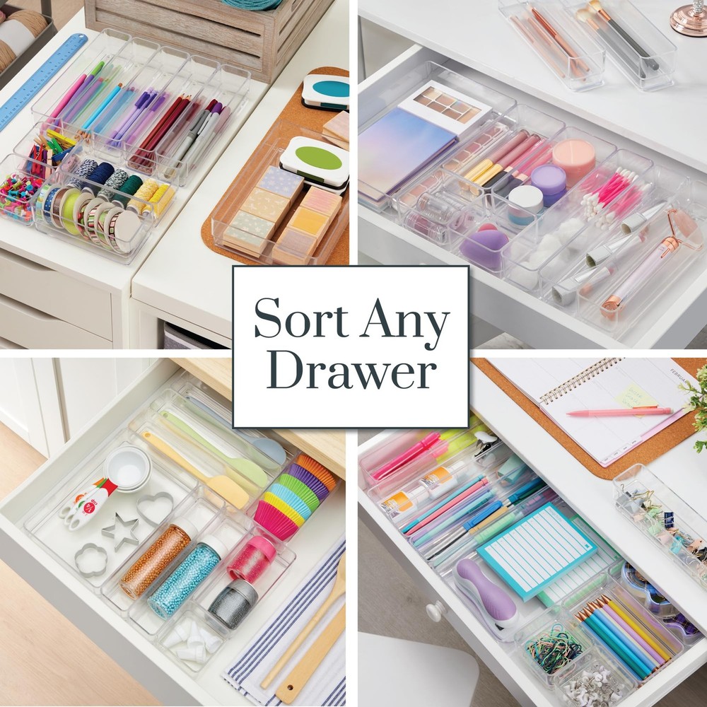 SimpleSort 10-Piece Stackable Clear Drawer Organizer Set | Multi-size Trays |...